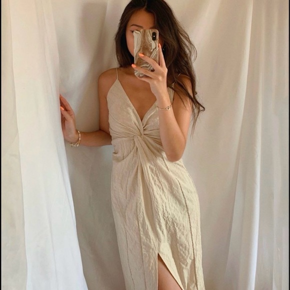 Zara Beige Midi Dress with Knot Detail - Picture 10 of 11